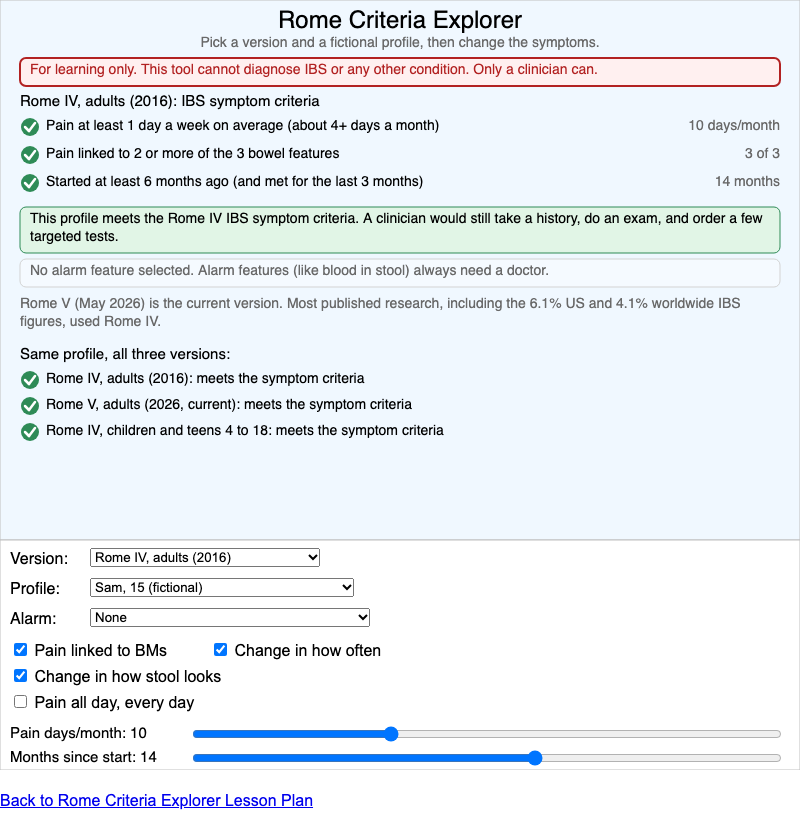 Rome IV Criteria Explorer screenshot